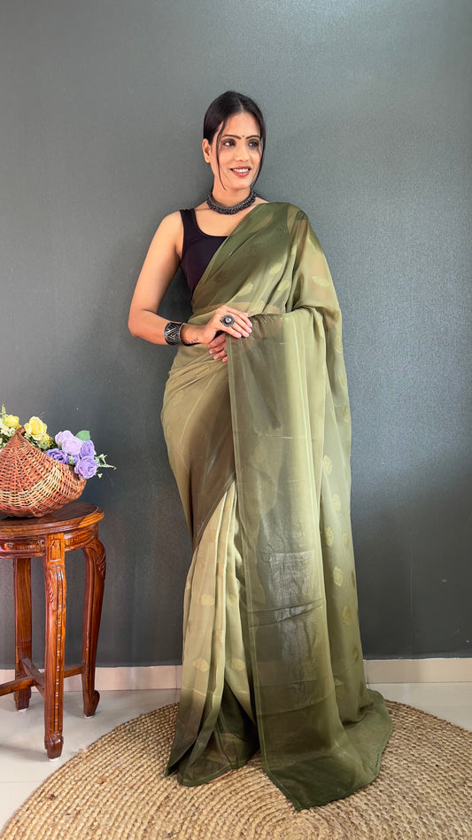 1-Minute Ready To Wear Saree In Simmer Butti Silk With Banglori Blouse