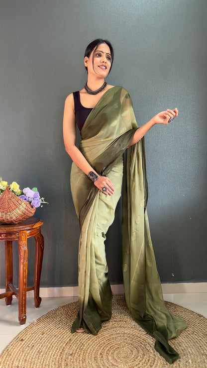 1-Minute Ready To Wear Saree In Simmer Butti Silk With Banglori Blouse