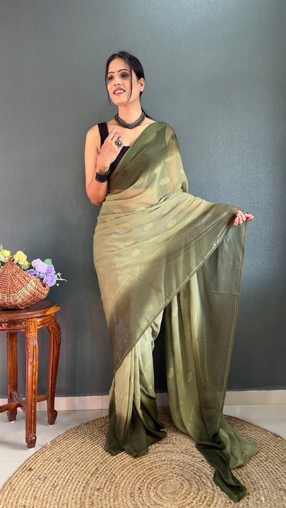 1-Minute Ready To Wear Saree In Simmer Butti Silk With Banglori Blouse