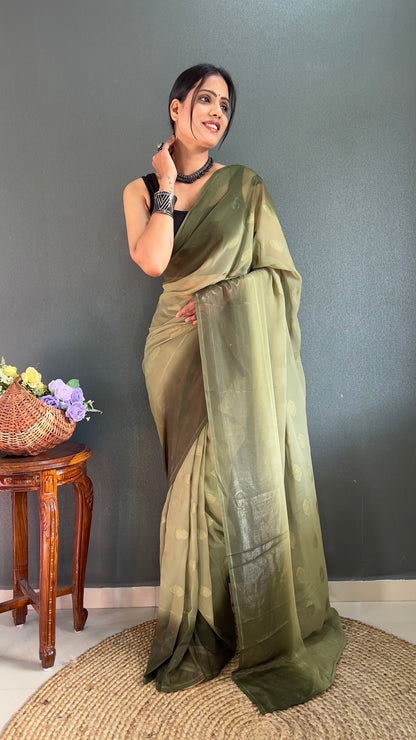 1-Minute Ready To Wear Saree In Simmer Butti Silk With Banglori Blouse