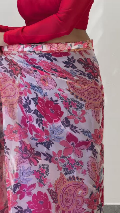 1 Minute Ready To Wear Beautiful Floral Design Saree In Fox Georgette Silk