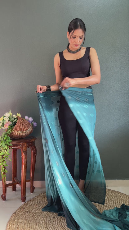 1-Minute Ready To Wear Saree In Simmer Butti Silk With Banglori Blouse