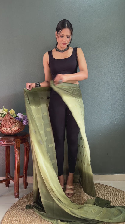 1-Minute Ready To Wear Saree In Simmer Butti Silk With Banglori Blouse