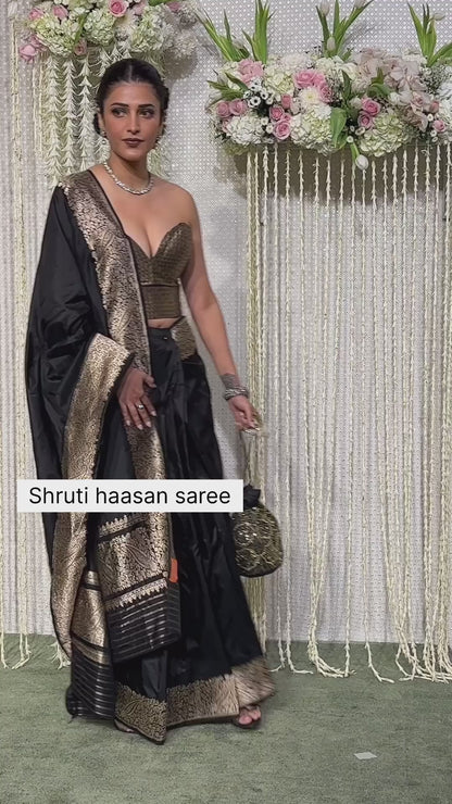 Shruti Haasan Most Beautiful Saree In Jacquard Silk With Golden Nylon Jacquard Work Saree