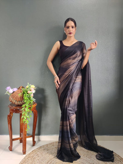 1- Minute Ready To Wear Saree In Georgette Fabric With Important Zari Padding