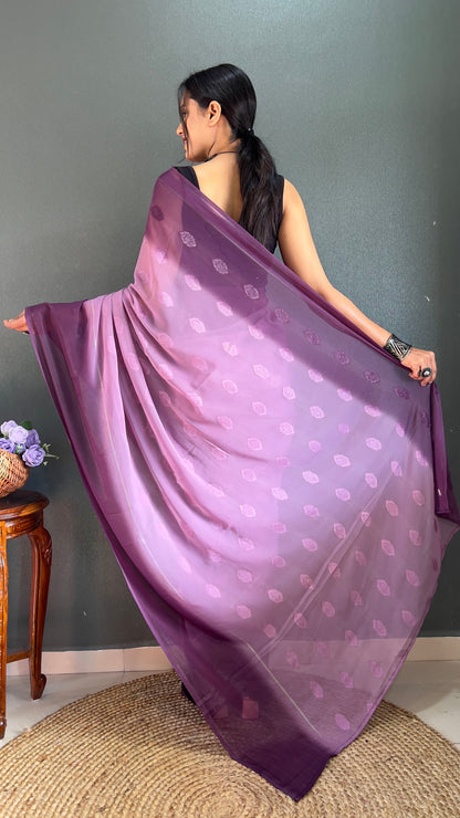 1-Minute Ready To Wear Saree In Simmer Butti Silk With Banglori Blouse