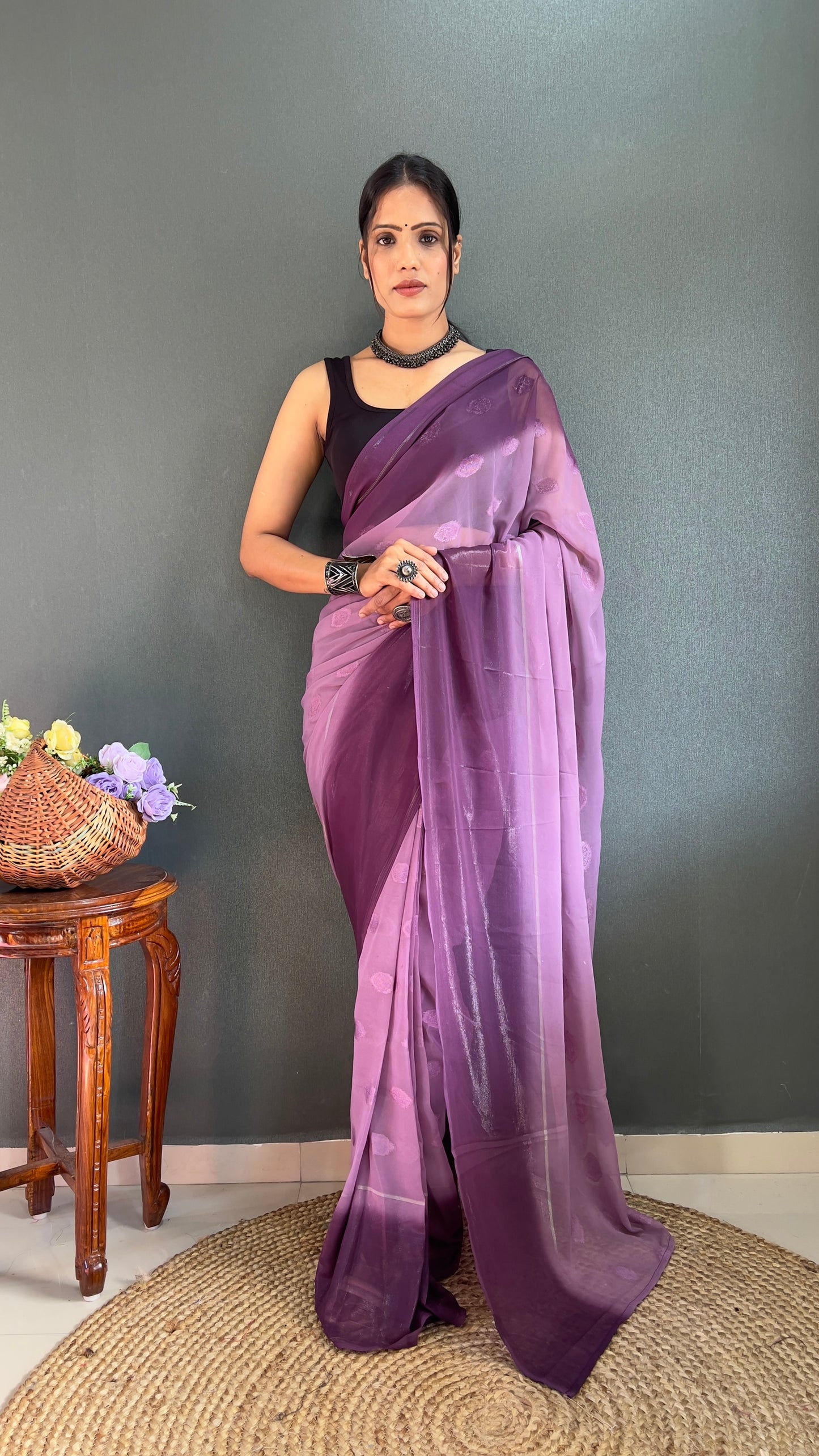 1-Minute Ready To Wear Saree In Simmer Butti Silk With Banglori Blouse