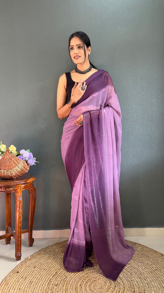 1-Minute Ready To Wear Saree In Simmer Butti Silk With Banglori Blouse