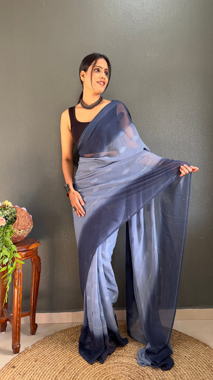 1-Minute Ready To Wear Saree In Simmer Butti Silk With Banglori Blouse