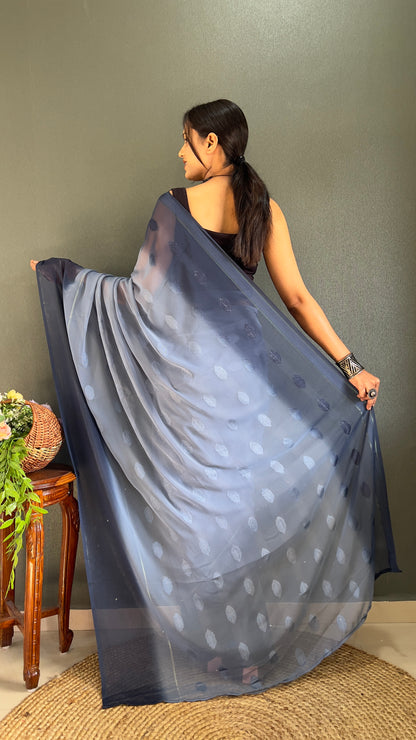 1-Minute Ready To Wear Saree In Simmer Butti Silk With Banglori Blouse